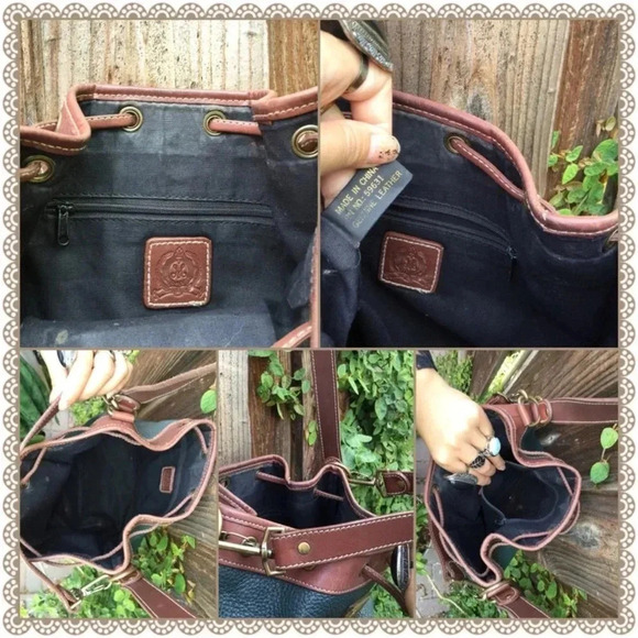 Vintage 90s Hunter Green Pebbled Genuine Leather Boho Chic Bucket Drawstring Bag - Picture 8 of 8